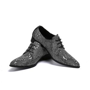 Nowy Handmade Plus Size Solided Toe Man Shoes Grey Serpentine Prawdziwej Skóry Party Mężczyzna Moda Dress Buty Wieczorni Buty