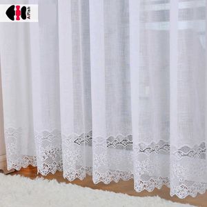 Luxury Jacquard White Curtain for Bedroom Hollow Lace Bottom Delicate Elegant French Window Drapes JS56C 210712