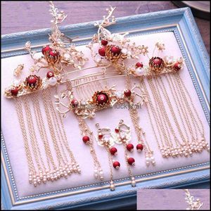 Hair Clips Barrettes Jewelry Classic Bridal Headwear Chinese Style Phoenix Crown Traditional Retro Wedding Accessories Handmade Bride Tiar
