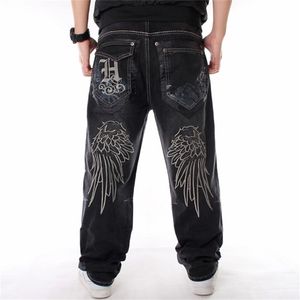 Man Loose Baggy Jeans Hiphop Skateboard Denim Pants Hip Hop Rap Male Black Trouses Big Size 30-46 210723