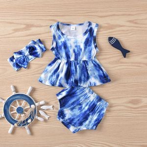 Set di vestiti estivi per bambini 3 pezzi con volant tie-dye, top e pantaloncini per bambine e ragazze, outfit moda per bambini 210529