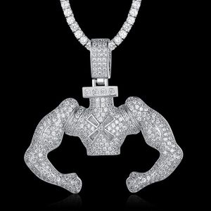 Pendant Necklaces 100% Micro Zircon Hip Hop Hercules Muscle Necklace For Men Jewelry Iced Out CZ Rapper Party Wholesale