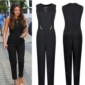 Kvinnors Jumpsuits Rompers 2021 Ladies Bodycon Ärmlös Sommar Kvinnor Långa Oavsett Svart Blå Patchwork Lace Kvinna Salopette