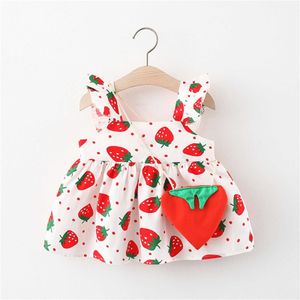 Toddler Baby Children Clothes Girl Sleeveless Ruched Summer Strawberry Princess Dresses Casual Clothes Strawberry Package Q0716