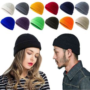 Cappellino melone lavorato a maglia unisex Cappellino corto con risvolto lavorato a maglia a costine invernali Cappellino zucchetto tinta unita Baggy Ski Fisherman Docker Beanie Hats Y21111