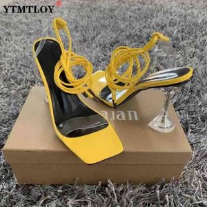 Sommar pvc transparent fotled kors rem höga klackar skor kvinnor sandaler peep toe sexig fest kvinnlig damskor kvinna sandalias h1126