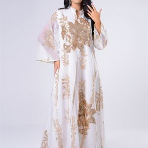 Siskakia Sequins Embroidered Abaya Dress For Women Moroccan Kaftan Turkey Arabic Jalabiya White Islamic Ethnic Robe Eid 210915