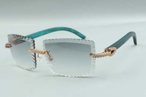 stile Occhiali da sole con diamanti medi con lenti da taglio per vendita diretta 3524021, occhiali con aste in legno verde acqua, dimensioni: 58-18-135mm