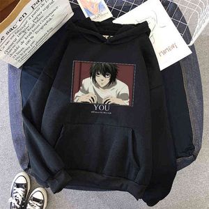 Anime Death Note Huvtröjor Harajuku Cartoon Casual Luvtröja Vår Höst Kawaii Huvtröjor Sweatshirts Student Fleece Hoody Y1121