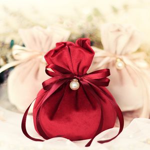 5/10pc Velvet Yarn Wedding Candy with Pearl Europe Chocolate Package Bag Wedding Christmas Velvet Drawstring Candy Bag