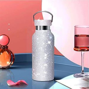 Water Bottle Outdoor Diamond 350/500/750ml Be Slung Can Portable Exquisite Silver Chain R0J9