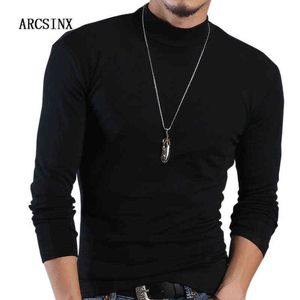 ARCSINX Half Turtleneck Men T-Shirt Casual Long Sleeve T Shirt Men Plus Size 6XL 5XL 4XL 3XL Fashion Fitness Tight Tee Shirt Men G1222
