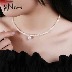 gN Collana girocollo di perle 4-5mm Perle d'acqua dolce naturali Catena pendente Fine Jewerly gNPearl per regalo per ragazze da donna