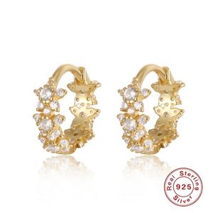 Wholesale flower earrings hoops resale online - Hoop Huggie ZENRA Sterling Silver Diamond Earrings Flower Fashionable White Zircon Earring Ear Bone Buckle For Wonmen