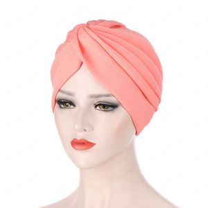 Muslim Elastic Ruffle Cotton Turban Hat Cancer Chemo Beanies Cap Headwrap Plated for Women Hair Loss Accessories Bonnets