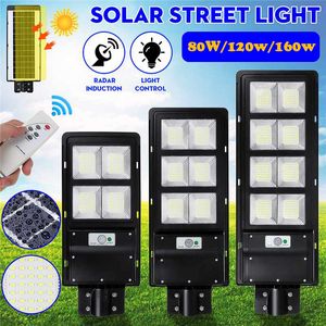 80W 120W 160w LED Lâmpada de Rua Solar Lâmpada À Prova D 'Água IP65 Radar Motion Wall Light Com Controle Remoto para Villas Jardim Jardim Offroad