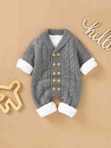 Baby dubbelbröst kabel stickad jumpsuit hon