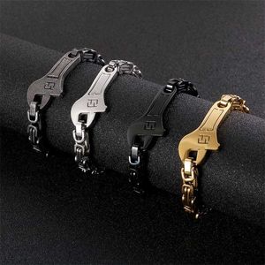 Classic Gold Black Stainless Steel Tool Bracelets 7MM Thick Chain Wrench Bracelet Men Metal Friends Gifts For Him 211124