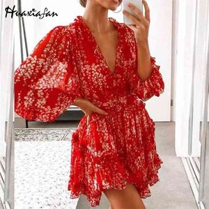 Kwiatowy Drukowana Mini Dress Kobiety Sexy Backless Elegancki Różowy Z Długim Rękawem Wzburzyć Prom Party Letnia Plaża Krótka Sukienka Vestido 210630