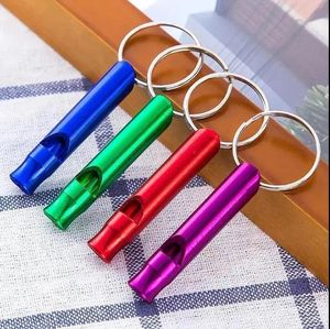 Mini Aluminum Colourful Metal Pet Dog outdoor Training Whistle With Keychain Key Chain Ring Dogs Sound Adjustable Tool DH9664