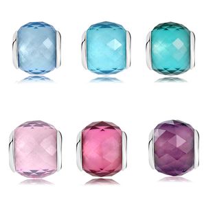 100% autentico 925 argento sterling Silver Six Color Sky Blue Pink Murano Branelli di vetro di Murano Fit Bracciale Original European Charms Braccialetto gioielli Q0531