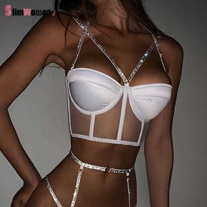 Partido Sexy Mulheres Lantejoulas Câmera Câmera Câmeras Corset Tops Brilhante Glitter Camisole Bustier Lingerie Bralette Nightclub Malha Cropped Tops X0726