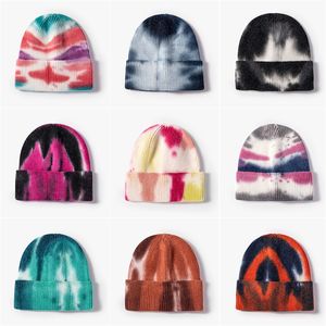 2021 Jesień i zima Tie-barwnik Dzianiny Czapka Hip Hop Warm Beanie Cold Hat