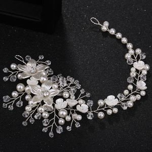 Handgjorda brudhårtillbehör Blommaformade Crystal Pearl Twisted Bead Hair Band Mjuk hårkedja Bröllopstillbehör Hårtillbehör Partihandel