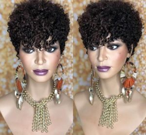 Short Kinky Curly Wig Natural Black Color Brazilian Human Hair Remy Bob Wigs for American Women 150 Density Daily