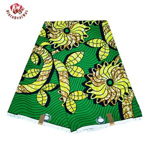 African Print 100% Polyester Green Background Fabric Sewing Flowers Wax Real Material Party FP6364