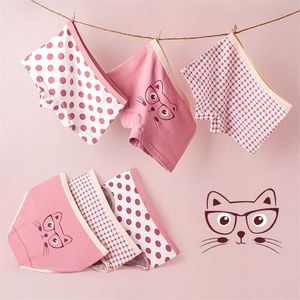 Calcinha de Tani Girl Canties Children Cotton Boxer Kid Briefs Underwear Cute Cat Underpants Shorts para Altura 80-160cm 6 Peças / Pack 211122