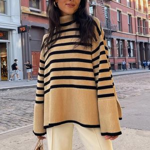 Women's Sweaters Long Sleeve Autumn Winter Knitted Casual Pullover Women Korean Fashion Jumpers Striped Turtleneck Pull Femme Oversized