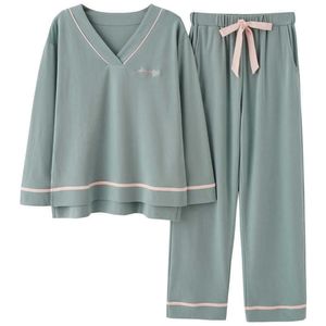 Kadınlar Için Pijama Pamuk Pijama Set Kore Giysileri kadın Ev Giysi Lounge Giymek Pijama Hombre Uzun Kollu Pijama Kadınlar 210622