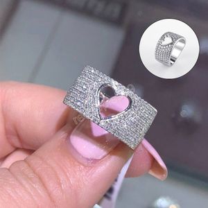 Unisex koppar inlaid zircon ring storlek 6-12 personlighet ringar kreativ ihålig hjärta ringar finger dekor bröllop smycken