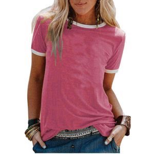 W magazynie i dostosowywać koszulkę z krótkim rękawem Kobiety Solidna koszulka Summer Tees Tops Odzież Koszulka 211115