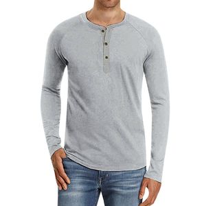 Мужские футболки мужские повседневные Slim Fit Basic Henley с длинным рукавом мода моды осень футболки с твердым цветным цветом негабаритные эластичные мягкие рубашки Blu