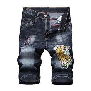Pantaloncini di jeans neri da uomo Jeans corti con fori Pantaloncini di jeans elasticizzati in cotone da uomo estivi Jeans corti da uomo dritti al ginocchio