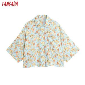 Tangadada女性のファッション花のプリントトリミングブラウスヴィンテージ女性のシャツBlusasシックなトップスBE95 210609