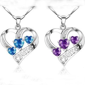 925 Sterling Fashion Hurtownie Nowy Trendy Naszyjnik Srebrny Charms Love Hollow Heart Shaped Crystal Wisiorki Biżuteria