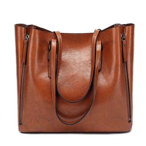 High capacity Shoulder Bags for 2021 luxury handbags women bags digner Oil wax Zipper Leather Bag sac a main bolsa feminina