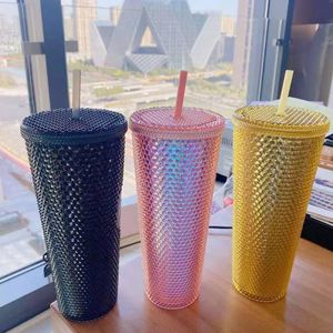Studded Cold Cup 24oz 710ml Durian tumbler Diamond Radiant Goddess Cups Double Wall Matte Plastic Tumblers Coffee Mug With Straw Custom LOGO Accpet WLLY1063