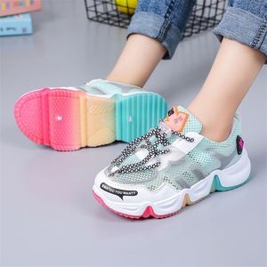 Chłopcy i dziewczęta Moda Rainbow Solidne Dolne Sneakers Dzieci School Students Oddychający Buty do biegania 211022