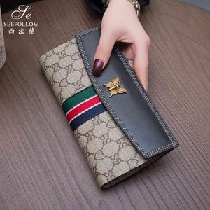 Long wallet women new ultra-thin versatile buckle change multi card position cowhide simple envelope purse