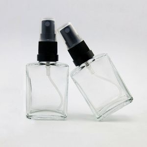 Partihandel 300st / parti 30ml Clear Glass Perfume Bottle 1oz Flat Square Sprayer Travel Mist Kary Cosmetics Container