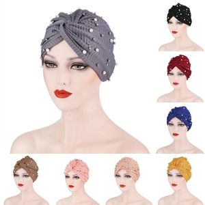 Muslim Women Cross Twist Knot Beaded Wrap Hijab Hats Eid Islamic Folds Turban Cap Fashion african Female Headwear