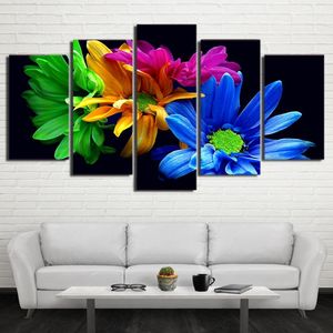 Outra parede de impressão de pôster de decoração para casa para sala de estar HD 5 peças/PCs Color Flower Painting Art Canvas Framework Pictures modulares