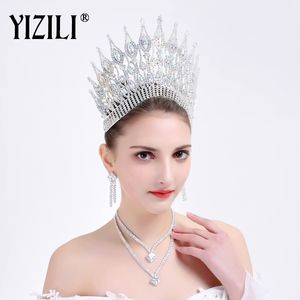 Yizili Lusso Grande Sposa Europea Corona Nuziale Splendido Cristallo Grande Rotonda Regina Corona Accessori per Capelli da Sposa C021 210203199a