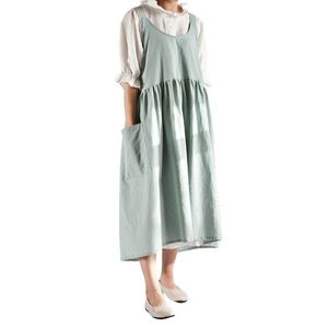 Table Skirt Cooking Kitchen Apron For Woman Female Bib Cotton Linen Dress Cafe BBQ Aprons Sleeveless Accessories