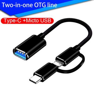 Typ C Micro USB 2 i 1 OTG Adapter Funktionsutrustning Höghastighetsdatasynkronisering Nylon flätad
