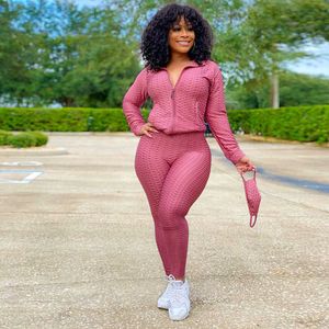 Chocomist Pluz-Storlek Tvådelad Casual Sporty Solid Tracksuit Women Pant Set Y0625